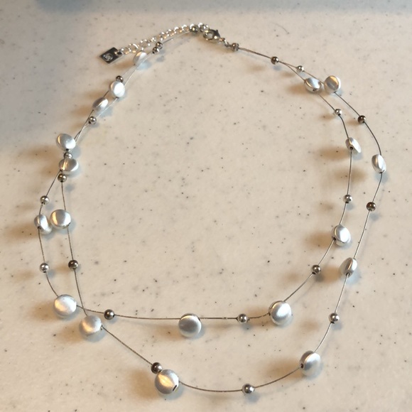 MN Brushed Silver Tone Beads on Wire Necklace - Picture 3 of 5